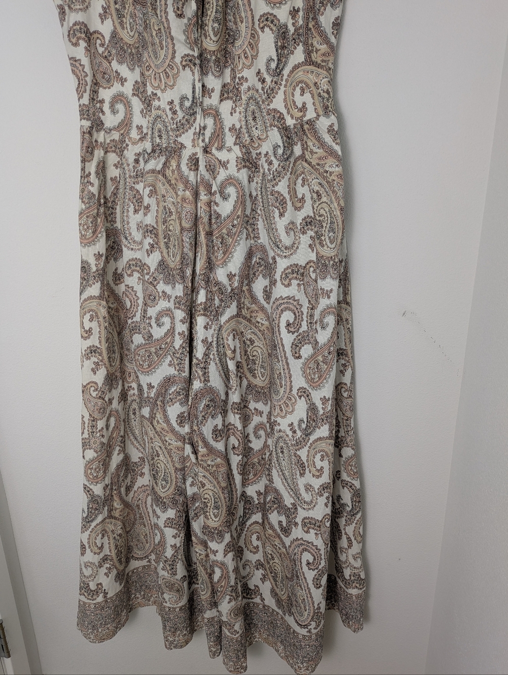 Bardot Paisley Sleeveless Extra Wide Leg Linen Dress Jumpsuit Tan White Sz S EUC - Picture 5 of 16